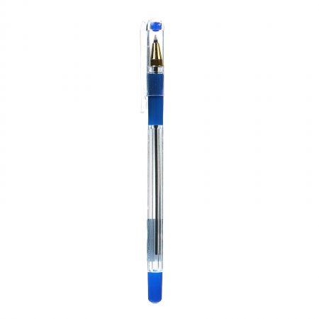 Ручка шарик 0,5мм синяя,корпус прозрачный с резин держателем