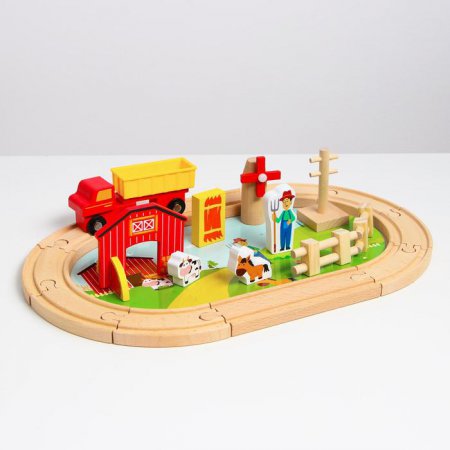 Деревянная игрушка "Железная дорога + ферма" 23 детали 32х5х17 см
