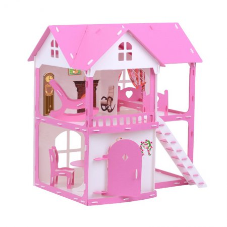 Домик для кукол "Коттедж Светлана" с мебелью, бело-розовый 000250