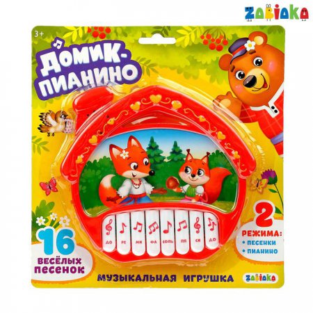 ZABIAKA Пианино "Домик пианино" красный, звук, батарейки №SL-00977