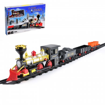 Железная дорога "Классический грузовой поезд", с 3 прицепными вагонами, эффект дыма