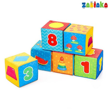 ZABIAKA игрушка мягконабивная, кубики "Обучающие" 6шт, 8*8см