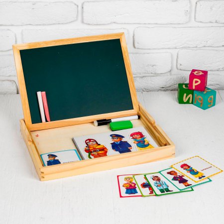 Конструктор магнитный "Профессии" в деревянной коробке с набором игровых карточек, мелом, маркером и губкой в комплекте, 44 элемента