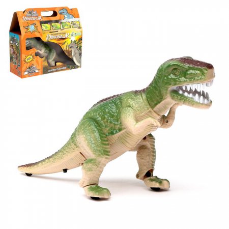Динозавр "Рекс" работает от батареек, световые и звуковые эффекты.
