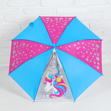 Зонт детский п/авт  R-37,5 см с прозрачным клином "Ты чудо", со свистком