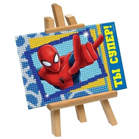 Алмазная мозаика для детей "Ты супер!" Человек-паук + емкость, стержень с клеевой подушечкой