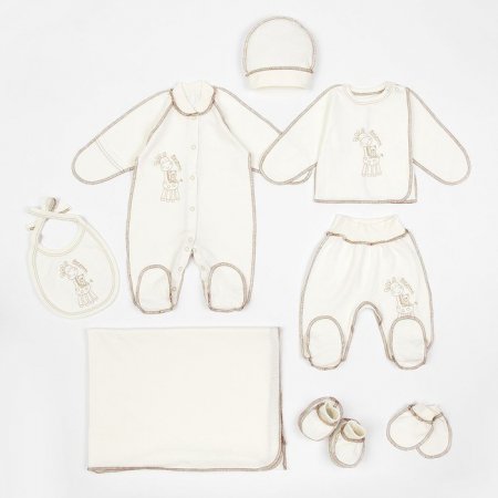 Комплект одежды для новорожденного 8-ми предметный (56 см бежевый/молочный )