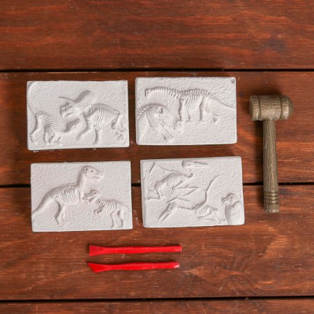 Набор археолога серия из 4 брикетов "Динозавры" + молоток, долото
