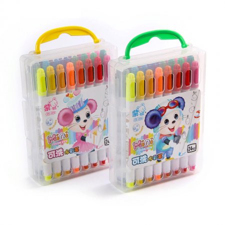 Фломастеры 24 цвета в пластиковом пенале с ручкой Мышка вентилируемый колпачок