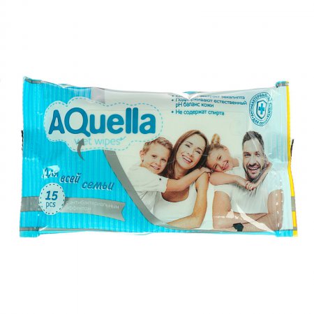 Салфетки влажные «Aquella» для всей семьи антибактериальные, 15 шт