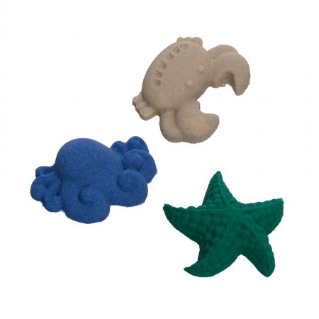 Игрушки в наборе  ТМ "Космический песок"  "Морской мир", формочки, песочница (3 кг голубой,  зеленый, песочный светится голубым )