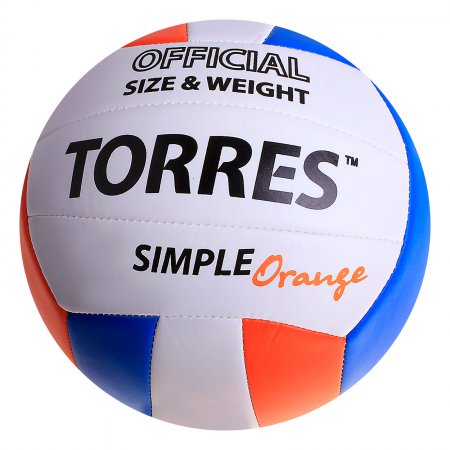 Мяч волейб. "TORRES Simple Orange" арт.V30125 (р.5), (ТПУ),бело-голубой-оранжевый