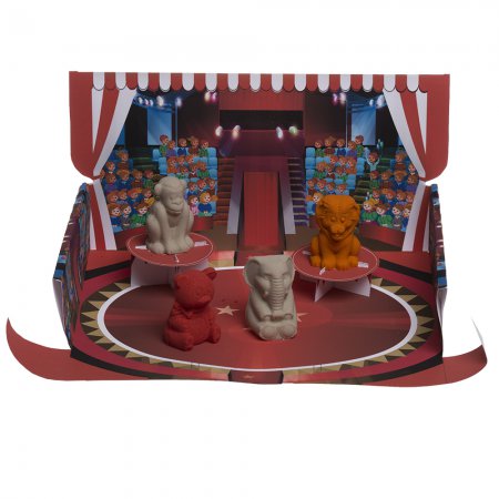 Игрушки в наборе  ТМ "Космический песок" "Цирк", пластичный,  3D формочки, песочница (2 кг песочный, красный )