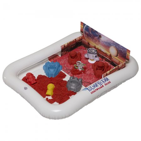Игрушки в наборе  ТМ "Космический песок" "Космическое путешествие", пластичный, формочки, песочница (1 кг красный светится в темноте )