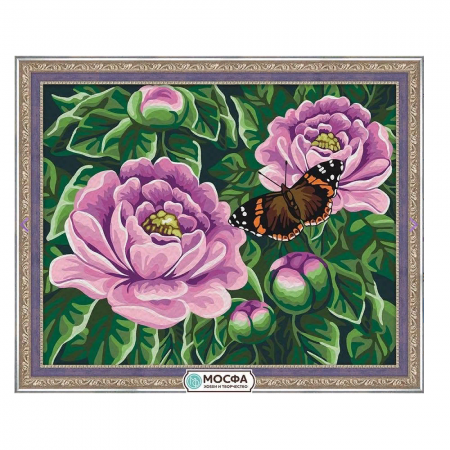 Картина по номерам "Бабочка на пионах"