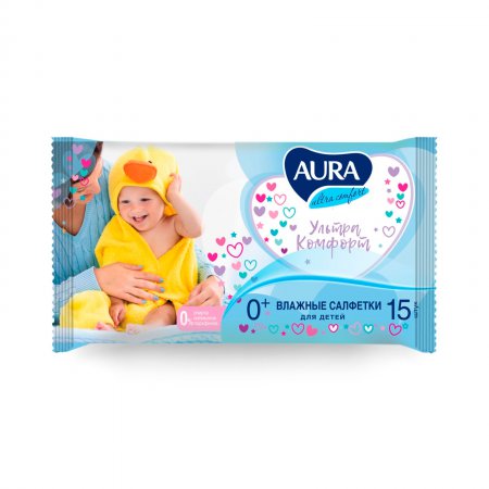 Салфетки влажные «Aura Ultra Comfort», детские, 15 шт