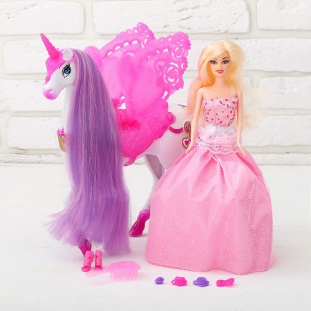 Лошадь для кукол "Единорожка" с куклой