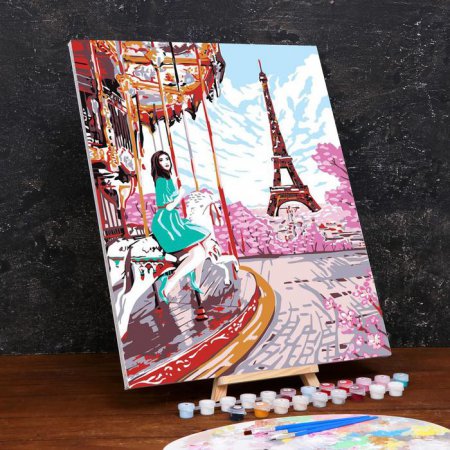 Картина по номерам на холсте с подрамником "Девушка в Париже" 40*50 см
